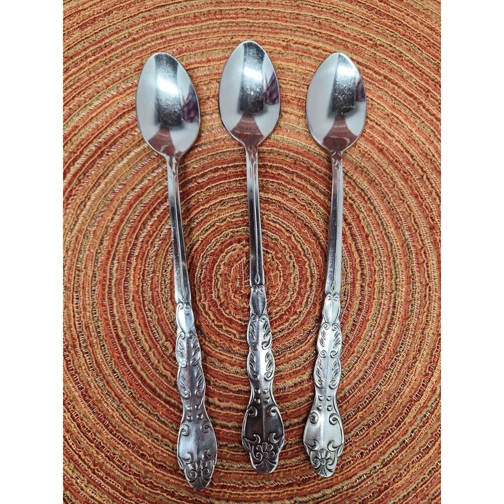 National Stainless "Nancy" Set Of 3 Iced Tea Spoons Made In Korea 7.5 Inch